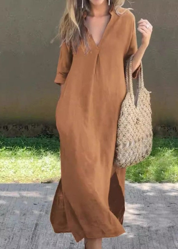 Lexi - Robe En Lin Décontractée Avec Encolure En V