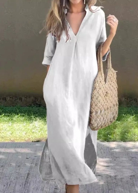 Lexi - Robe En Lin Décontractée Avec Encolure En V