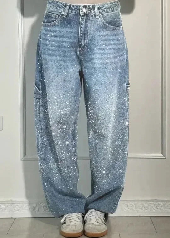 Julia - Jeans taille haute à jambes larges et poches à boutons