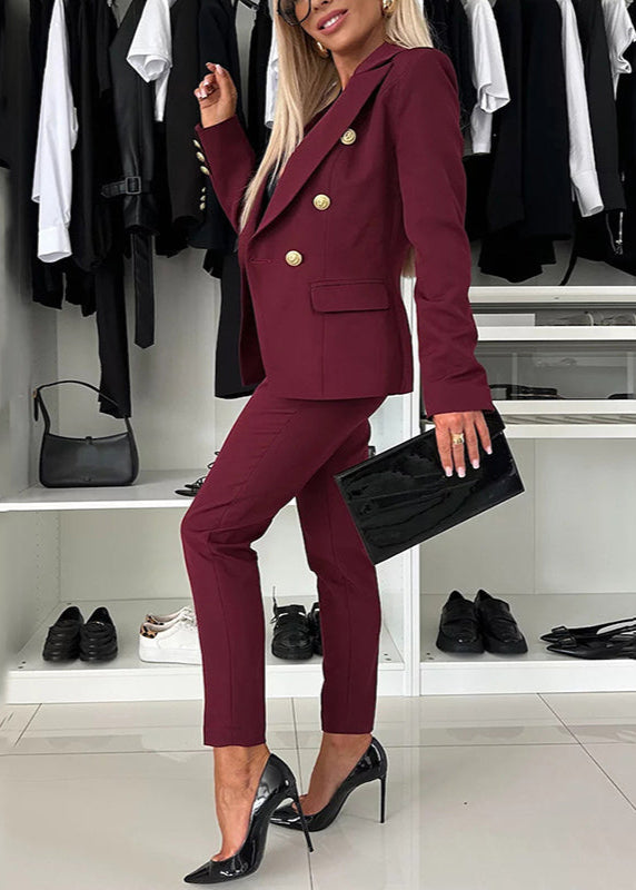 Nancy - Ensemble de Blazer Croisé et Pantalon Ajusté pour Femmes