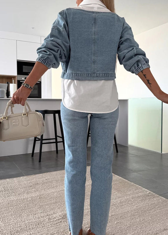 Khloe - Ensemble deux pièces à la mode composé d'un haut en jean à manches longues