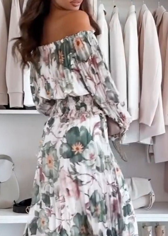 Leah - Ensemble Deux Pièces à Motif Floral : Blouse Épaules Dénudées & Jupe Longue