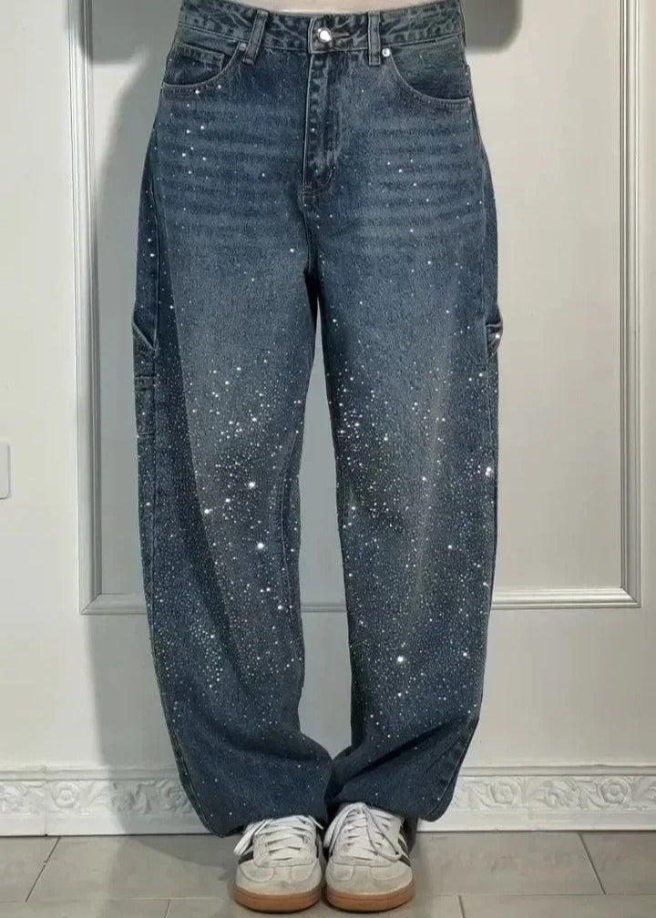 Julia - Jeans taille haute à jambes larges et poches à boutons