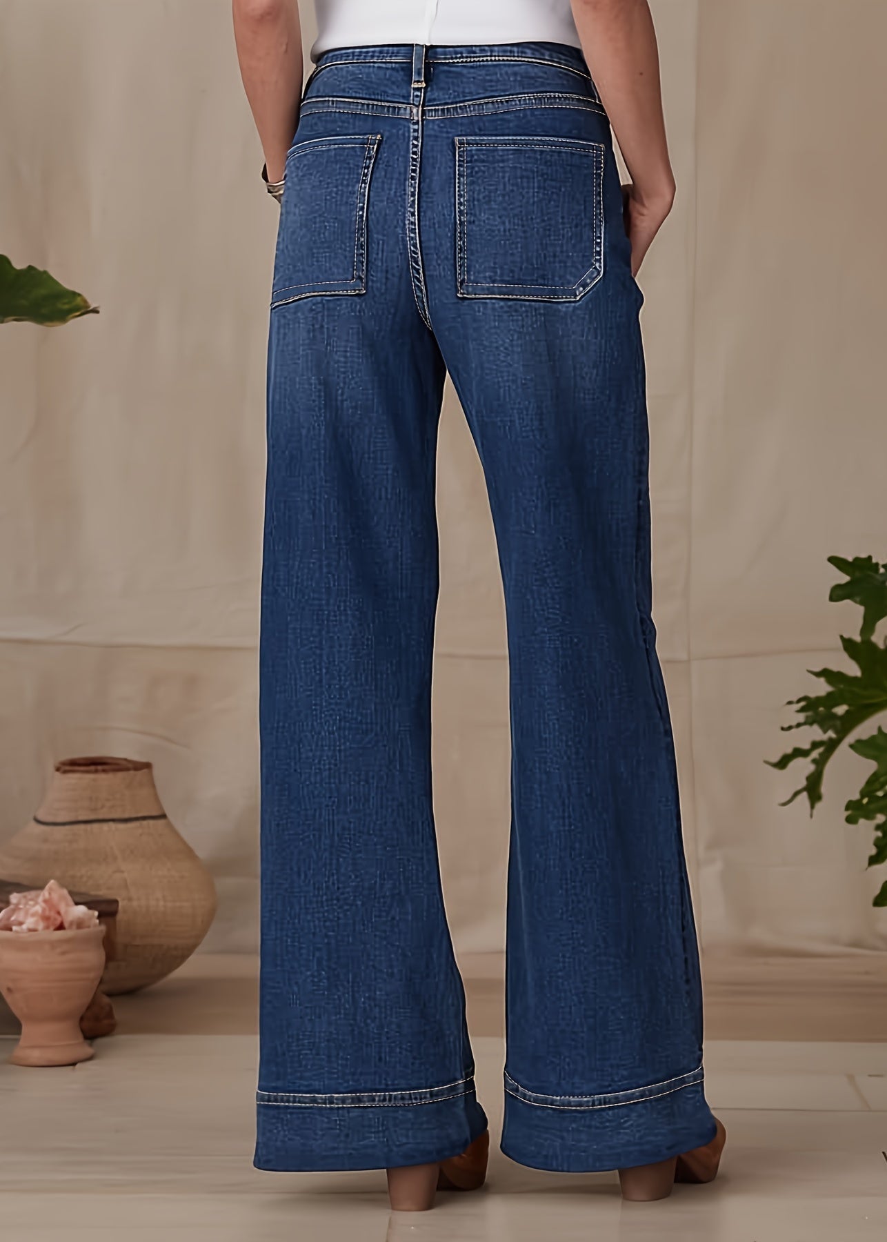 Mélanie - Jeans Décontractés en Denim à Taille Haute et Jambe Large
