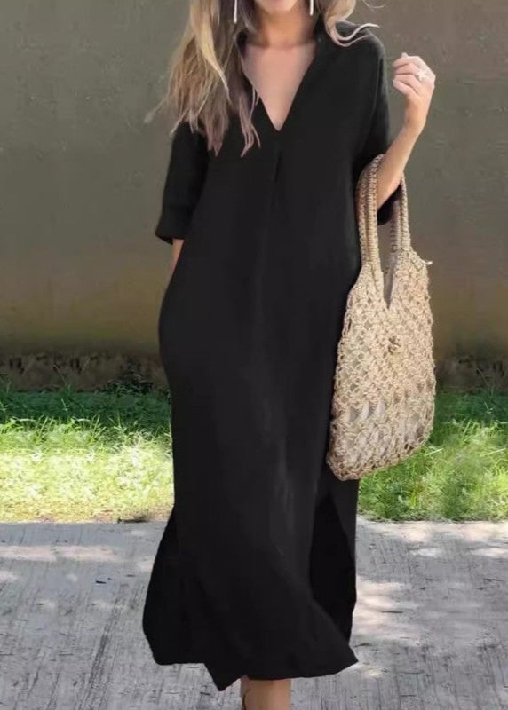 Lexi - Robe En Lin Décontractée Avec Encolure En V