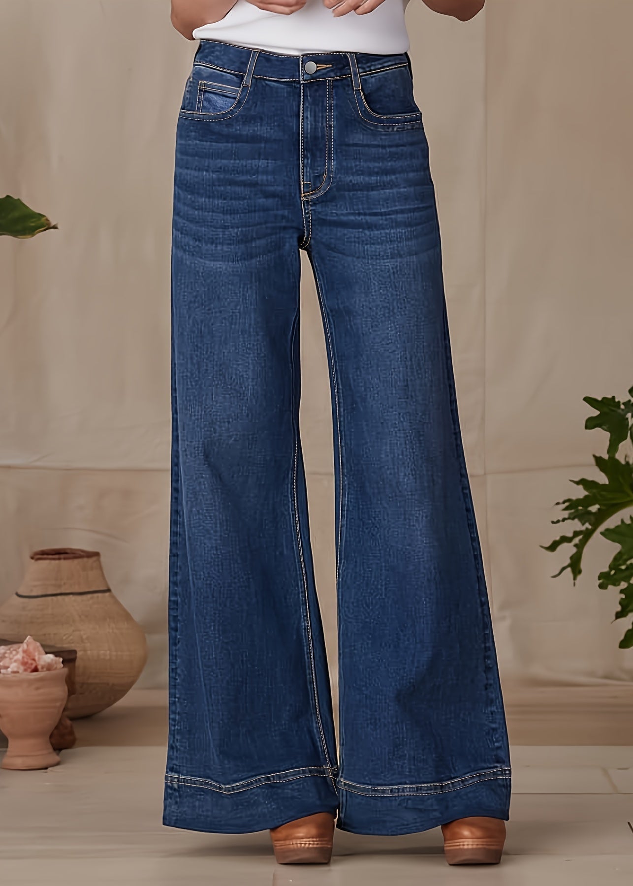 Mélanie - Jeans Décontractés en Denim à Taille Haute et Jambe Large