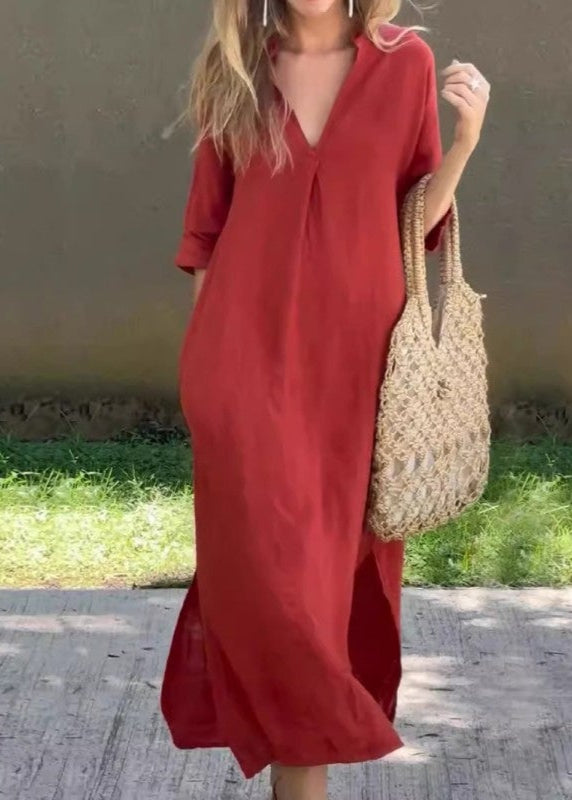 Lexi - Robe En Lin Décontractée Avec Encolure En V